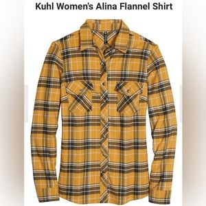 Kuhl Women’s Alina Yellow and Gray Plaid Flannel shirt, size medium